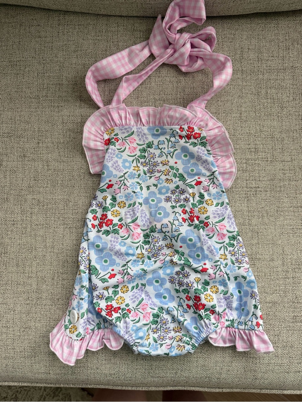 Pink Floral Halter Baby One-Piece Romper